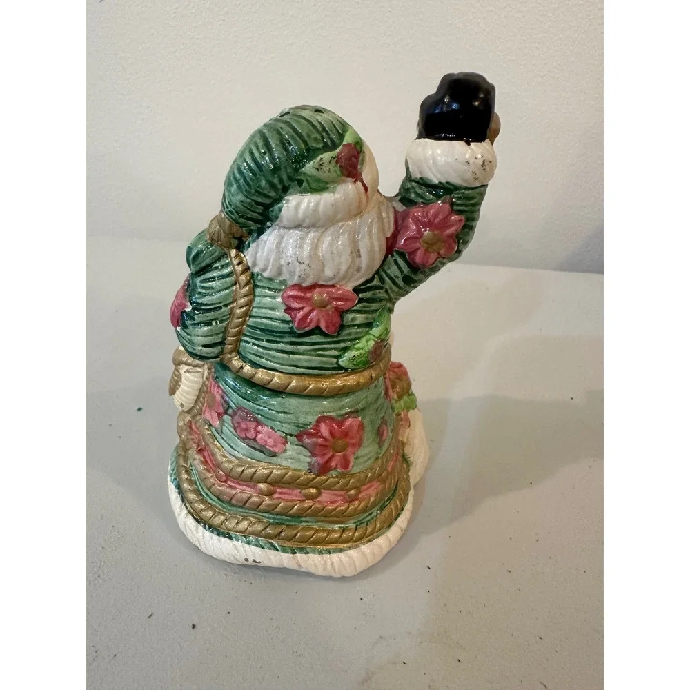 Vintage Ceramic Santa Claus Salt and Pepper Shakers Green Floral with Cats